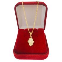 Colar Cordão Corrente Correntinha Gargantilha Feminina Mão de Fátima Hamsá Banhada a Ouro 18k