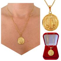 Colar Cordão Corrente Correntinha Gargantilha Feminina Medalha De São Bento Banhado a Ouro 18k