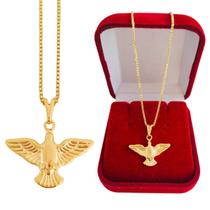 Colar Cordão Corrente Correntinha Gargantilha Feminina Pingente Divino Espírito Santo Fé Banhado a Ouro 18k