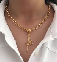 Colar cordão corrente Fé religioso Dourado semijoias Colar cordão corrente Fé religioso Dourado semijoias