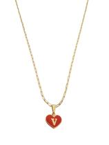 Colar Cordão Corrente Feminina Pingente Coração do Amor Letra Inicial V Banhado a Ouro 18k.