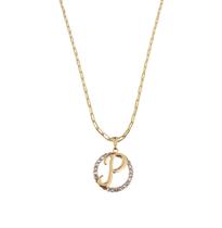 Colar Cordão Corrente Feminina Pingente Mandala Top Luxo letra inicial P brilhante Banhado em Ouro 18k.