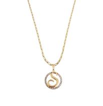 Colar Cordão Corrente Feminina Pingente Mandala Top Luxo letra inicial S brilhante Banhado em Ouro 18k.