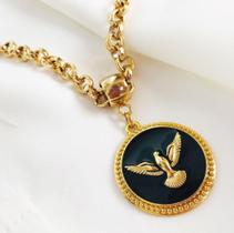 Colar Cordão Corrente Feminino Medalha Espírito Santo Dourado Semijoia