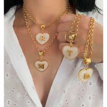 Colar Cordão Corrente Feminino Pingente Coração Inicial Letra do Nome Semijoia Colar Cordão Corrente Feminino Pingente Coração Inicial Letra do Nome Semijoia