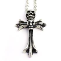 Colar Cordão Crucifixo Caveira Dupla Face Medieval Exclusivo