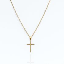 Colar Cordão Crucifixo Cruz Aço Inox Dourado Masculina Colar Cordão Crucifixo Cruz Aço Inox Dourado Masculina