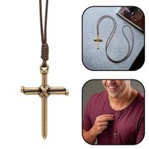 Colar Cordão Crucifixo Cruz Prego Dourado Colar Cordão Crucifixo Cruz Prego Dourado