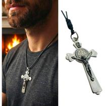 Colar Cordão Crucifixo Medalha de São Bento Colar Cordão Crucifixo Medalha de São Bento