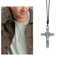Colar Cordão Crucifixo Medalha de São Bento Prateado
