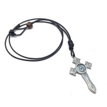 Colar Cordão Cruz Espada De São Miguel Arcanjo Prata Velha Colar Cordão Cruz Espada De São Miguel Arcanjo Prata Velha