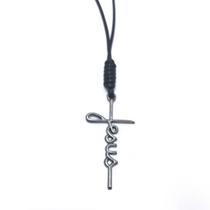 Colar Cordão Cruz Jesus Metal Prateado Colar Cordão Cruz Jesus Metal Prateado