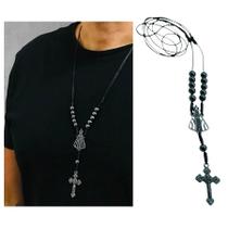 Colar Cordão Dezena Nossa Senhora Aparecida Hematita Prateado