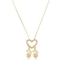 Colar Cordão Duas Meninas Filhas Bailarina Zirconias Cristal Semi Joias Coração Colar Cordão Duas Meninas Filhas Bailarina Zirconias Cristal Semi Joias Coração