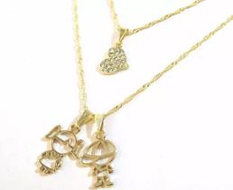 Colar Cordão Duplo Casal Menina Menino Filhos Folheado Colar Cordão Duplo Casal Menina Menino Filhos Folheado