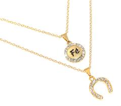 Colar Cordão Duplo Country Fé Ferradura Folheado Ouro 18k