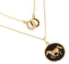 Colar Cordão Duplo Country Ferradura Cavalo Folheado 18k