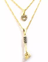 Colar Cordão Duplo Cozinheira Concha Folheado A Ouro 18k