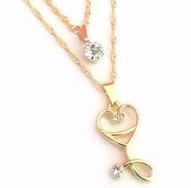 Colar Cordão Duplo Esteto Coração Folheado 18k Colar Cordão Duplo Esteto Coração Folheado 18k