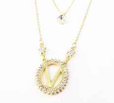 Colar Cordão Duplo Inicial V Letra Folheado Ouro 18k