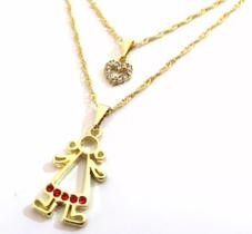 Colar Cordão Duplo Menina Filha Criança Folheado Colar Cordão Duplo Menina Filha Criança Folheado