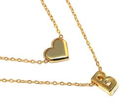 Colar Cordão Duplo Minha Inicial B Coração Folheado 18k