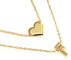 Colar Cordão Duplo Minha Inicial F Coração Folheado Ouro 18k