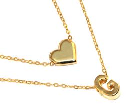 Colar Cordão Duplo Minha Inicial G Coração Folheado 18k