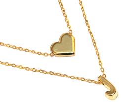 Colar Cordão Duplo Minha Inicial J Coração Folheado Ouro 18k