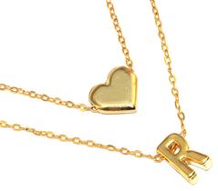 Colar Cordão Duplo Minha Inicial Letra R Folheado 18k