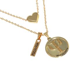 Colar Cordão Duplo Profissão Psicologia Com Placa Folheado