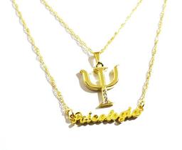 Colar Cordão Duplo Psicologia Psicologa Folheado 18k