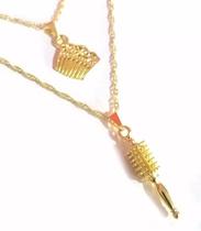 Colar Cordão Duplo Salão Beleza Escova Pente Folheado Colar Cordão Duplo Salão Beleza Escova Pente Folheado