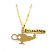 Colar Cordão Enfermagem Chapa e Placa Folheado Ouro 18k Colar Cordão Enfermagem Chapa e Placa Folheado Ouro 18k
