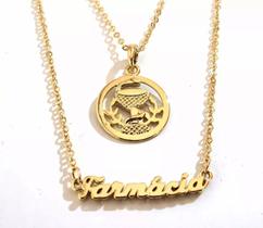 Colar Cordão Farmácia Farmacêutica Folheado