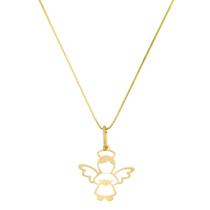 Colar Cordão Feminino De Ouro 18k 50cm E Pingente Anjo