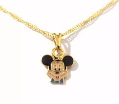 Colar Cordão Gargantilha Mickey Folheado 18k