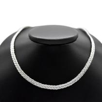 Colar Cordao Gargantilha Trançada 5 Fios Folheada Prata 925