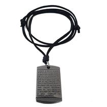 Colar Cordão Masculino com Pingente Placa Dez Mandamentos Aço Inox Preto Ajustável