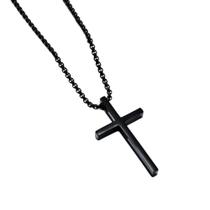 Colar cordão masculino crucifixo preto em aço inoxidável à prova d'água Colar cordão masculino crucifixo preto em aço inoxidável à prova d'água
