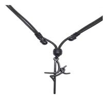 Colar Cordão Masculino e Feminino com Pingente Fé Aço Inox Preto Ajustável Moda Colar Cordão Masculino e Feminino com Pingente Fé Aço Inox Preto Ajustável Moda