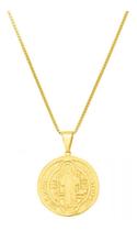 Colar Cordão Masculino Medalha São Bento Banhado A Ouro 18k