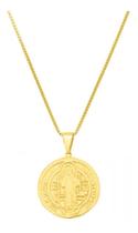Colar Cordão Masculino Medalha São Bento Banhado A Ouro 18K