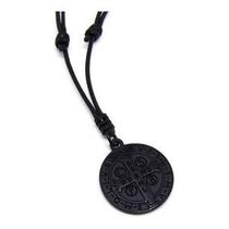 Colar Cordão Medalha São Bento Preto 80cm Regula Exclusivo Premium