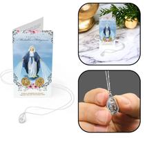 Colar Cordão Novena Da Medalha Milagrosa com Folheto Prateado