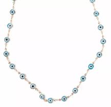 Colar Cordão Olho Turco Grego Azul Claro Folheado 18k