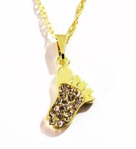 Colar Cordão Pé Pezinho Com Strass Folheado 18k