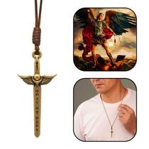 Colar Cordão Pingente Crucifixo Espada São Miguel Arcanjo