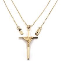 Colar Cordão Pingente Cruz Palito Corda 60cm Banhado A Ouro