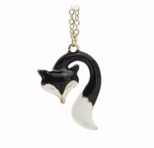 Colar Cordão Raposa Preta Bicho Folheado Níquel